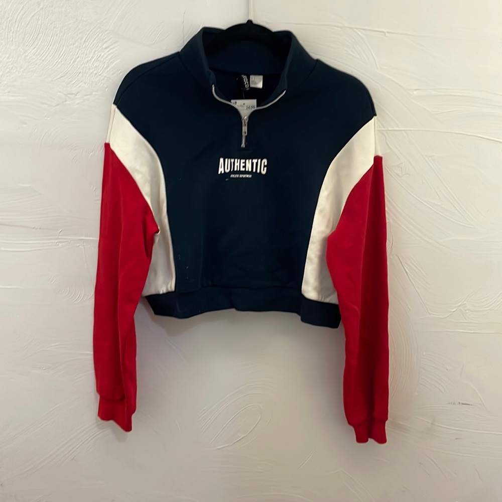 H&M Red, White and Blue Sports Cropped Quarter Zip